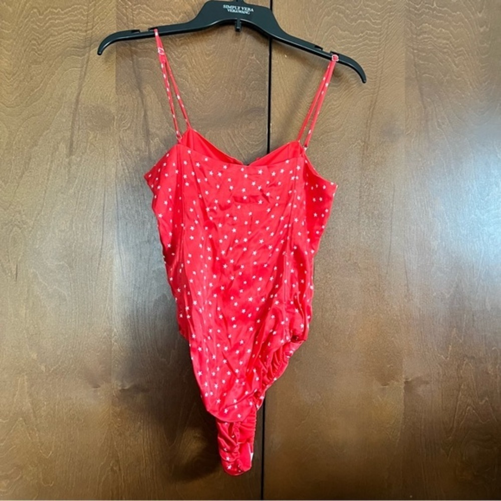 Zara NWT Red With White Stars Lace Up Bodysuit Sz Small - Picture 2 of 9